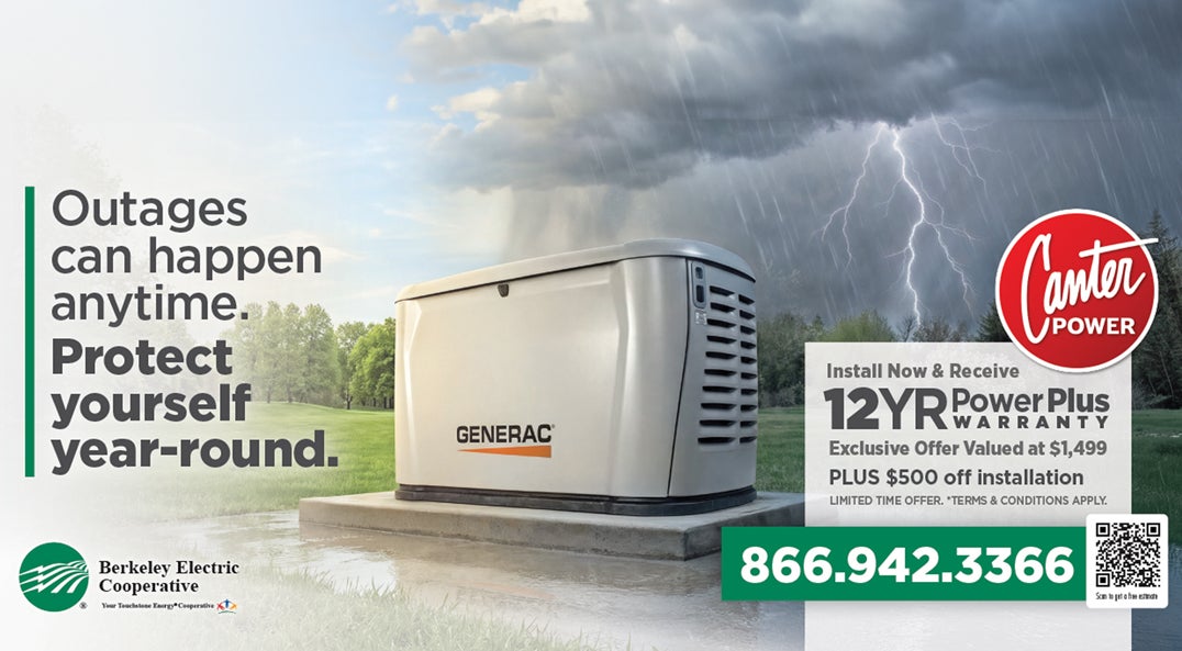 Generac standby generator in a stormy field