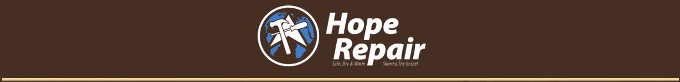 brown page header bar with Hope Repair logo
