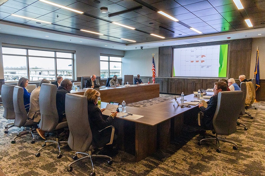 Berkeley Electric boardroom with trustees sitting around U-shaped table